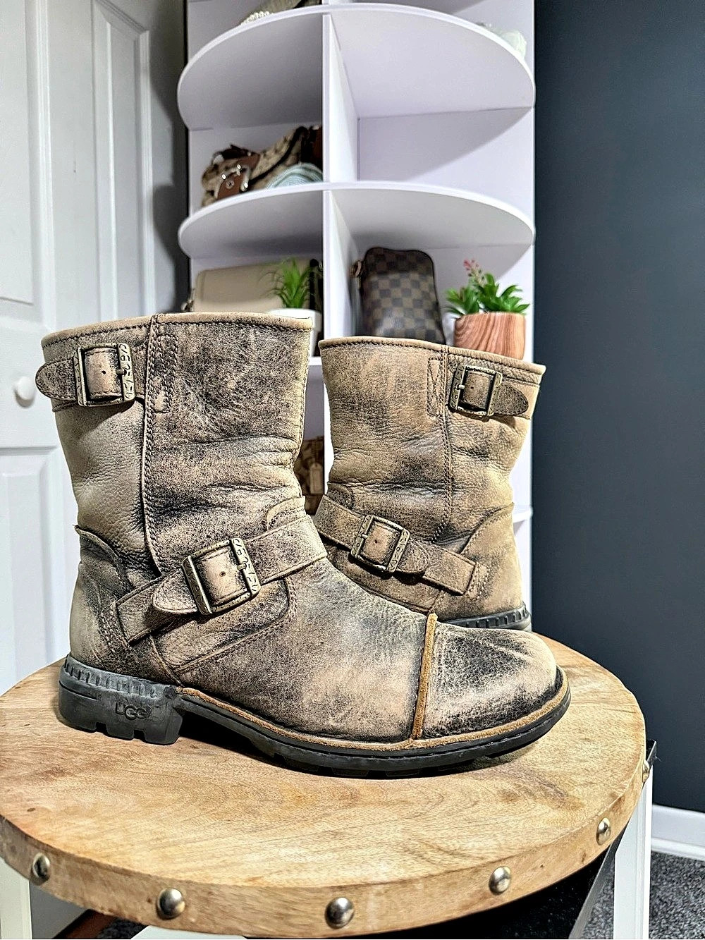 UGG Rockville Motorcycle Boots Buckle Winter Boots Brown US 11